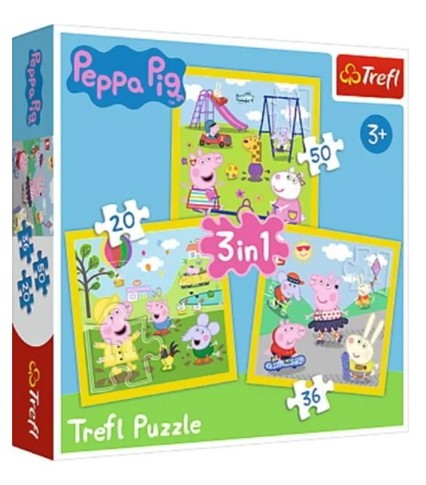Puzzle 3w1 (20+36+50 el.) Wesoły dzień Peppy. Świn