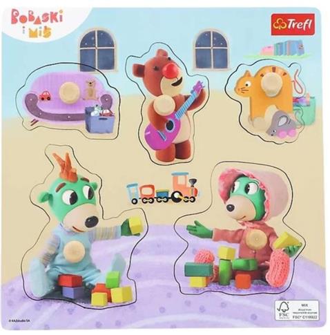 TREFL, PUZZLE DREWNIANE, BOBASKI I MIŚ , 5 EL.