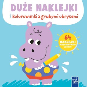 Duże naklejki i kolorowanki z grubymi obrysami. Hipopotam