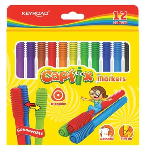 FLAMASTRY KEYROAD CAPFIX MARKERS, ZMYWALNE, 12 KOL