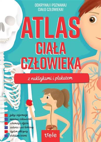 ATLAS CIAŁA CZŁOWIEKA Z NAKLEJKAMI I PLAKATEM. ATL