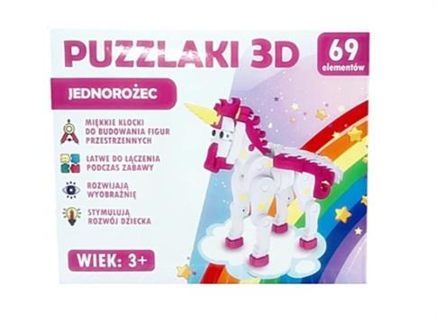 PUZZLE PIANKOWE 3D PUZZLAKI JEDNOROŻEC 69 EL.