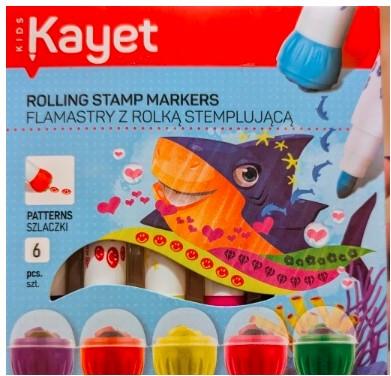 FLAMASTRY Z ROLKĄ STEMPLUJĄCĄ KAYET 6 SZT. SZLACZK