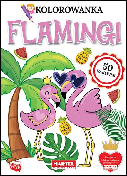 KOLOROWANKA Z NAKLEJKAMI. FLAMINGI