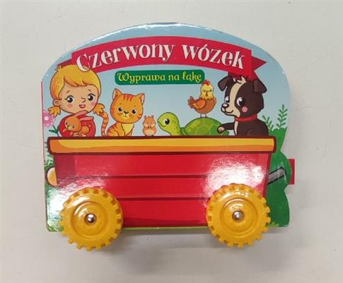 Czerwony wózek wyprawa na łąkę