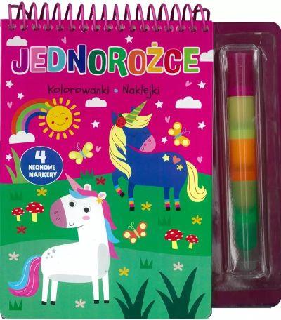 Jednorożce. Kolorowanki, naklejki, 4 neonowe marke