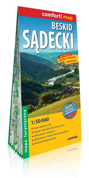 BESKID SĄDECKI, LAMINOWANA MAPA TURYSTYCZNA, 1:50