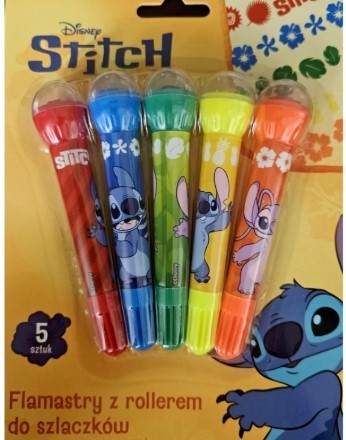 FLAMASTRY Z ROLLEREM DO SZLACZKÓW STITCH 5 KOLORÓW
