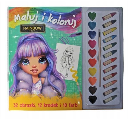 KOLOROWANKA RAINBOW HIGH Z KREDKAMI I FARBAMI – KR