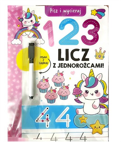 123 LICZ Z JEDNOROŻCAMI PISZ I WYCIERAJ + PISAK Z
