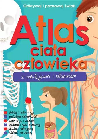 ATLAS CIAŁA CZŁOWIEKA Z NAKLEJKAMI I PLAKATEM