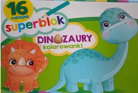 DINOZAURY. SUPERBLOK. KOLOROWANKI Z NAKLEJKAMI