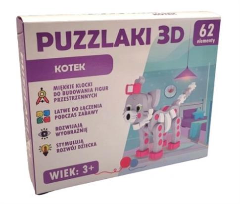 PUZZLE PIANKOWE 3D PUZZLAKI KOTEK 62 EL.